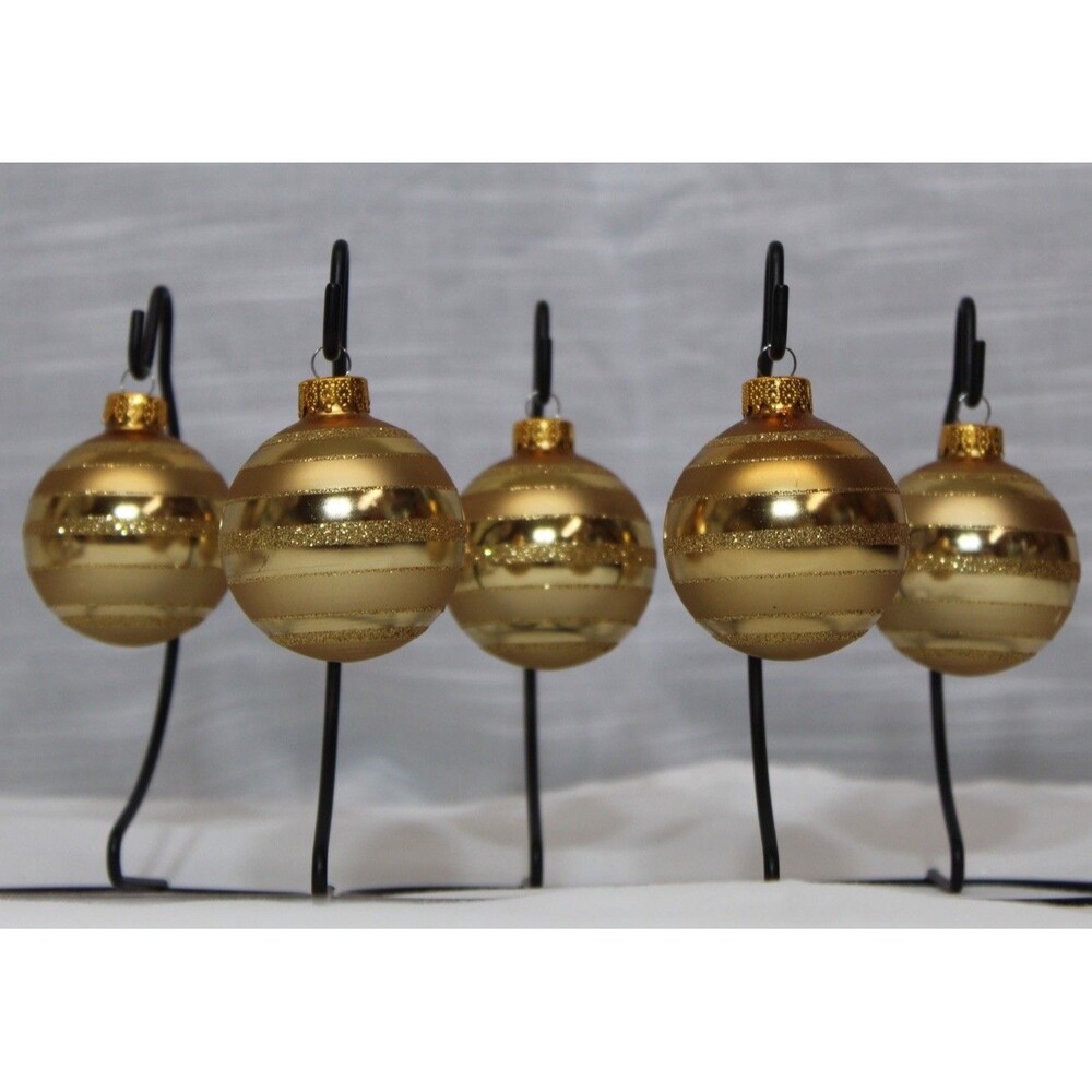 Holiday Ready Gold Glass Ornaments Set of 5 UT Glitter Stripe Balls 2.5”